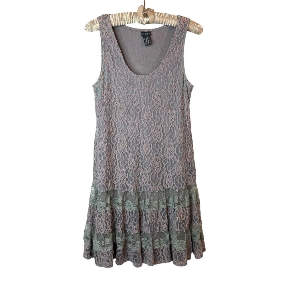 Vintage Y2K Daytrip‎ Dress L Buckle Fairy Festival Crochet Lace Overlay Tiered